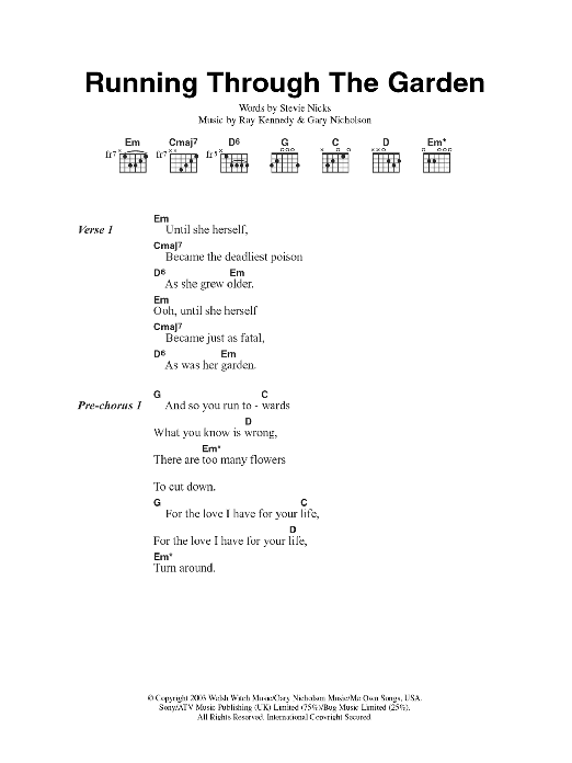 Download Fleetwood Mac Running Through The Garden Sheet Music and learn how to play Lyrics & Chords PDF digital score in minutes