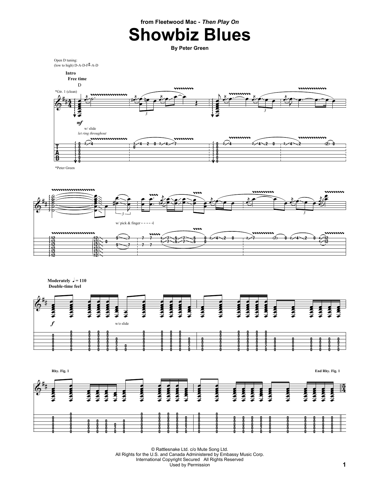 Download Fleetwood Mac Showbiz Blues Sheet Music and learn how to play Guitar Tab PDF digital score in minutes