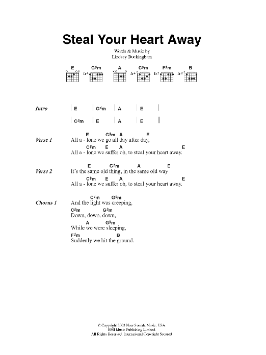 Download Fleetwood Mac Steal Your Heart Away Sheet Music and learn how to play Lyrics & Chords PDF digital score in minutes