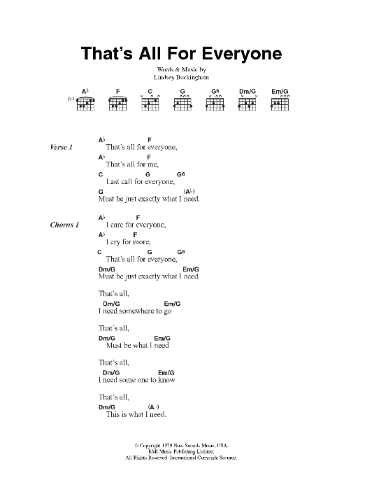Download Fleetwood Mac That's All For Everyone Sheet Music and learn how to play Lyrics & Chords PDF digital score in minutes