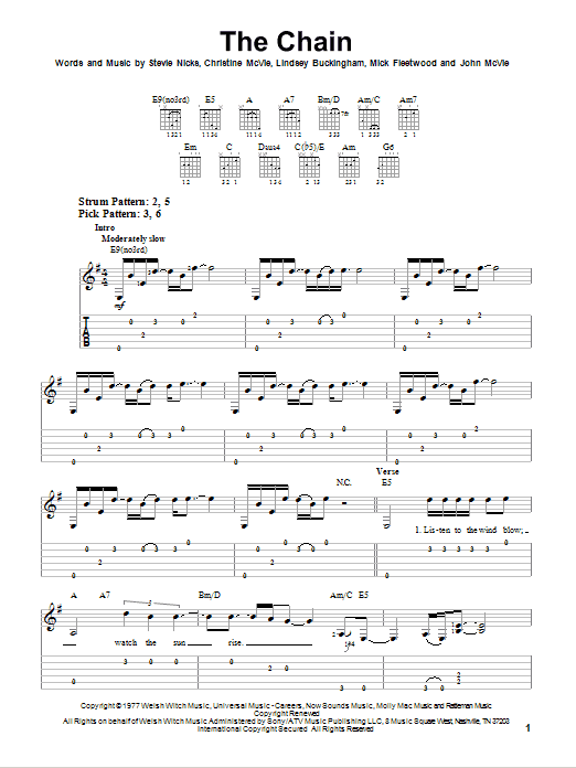 Download Fleetwood Mac The Chain Sheet Music and learn how to play Easy Guitar Tab PDF digital score in minutes
