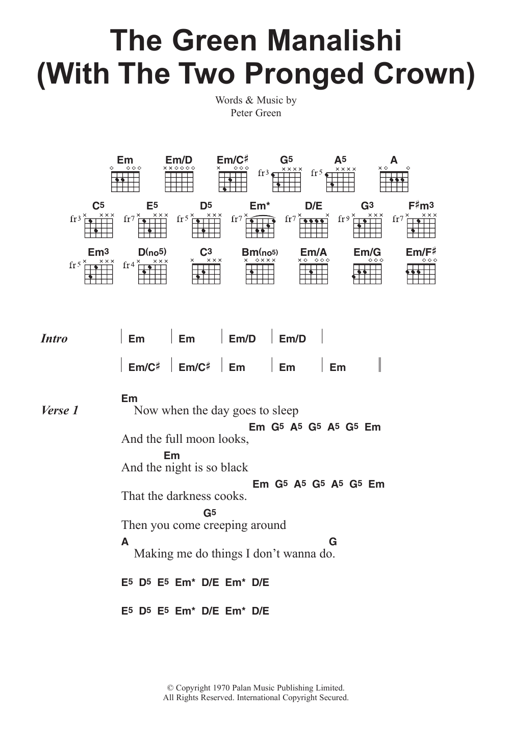 Download Fleetwood Mac The Green Manalishi (With The Two Pronged Crown) Sheet Music and learn how to play Lyrics & Chords PDF digital score in minutes