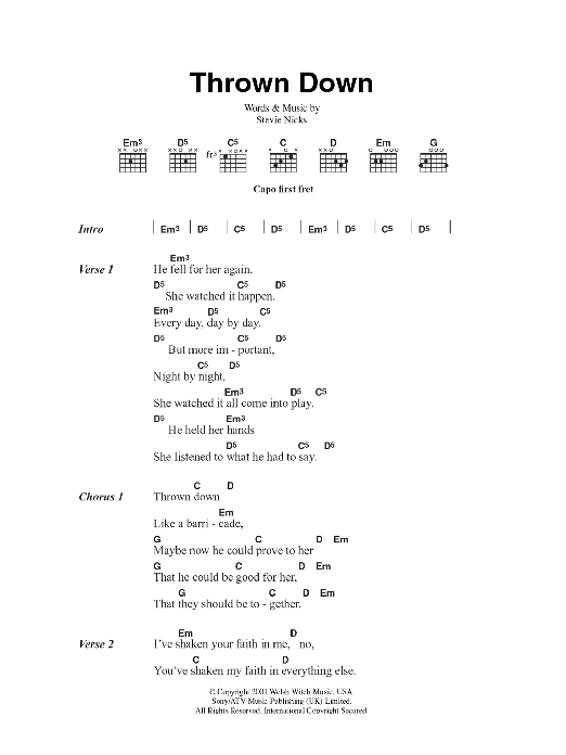 Download Fleetwood Mac Thrown Down Sheet Music and learn how to play Lyrics & Chords PDF digital score in minutes