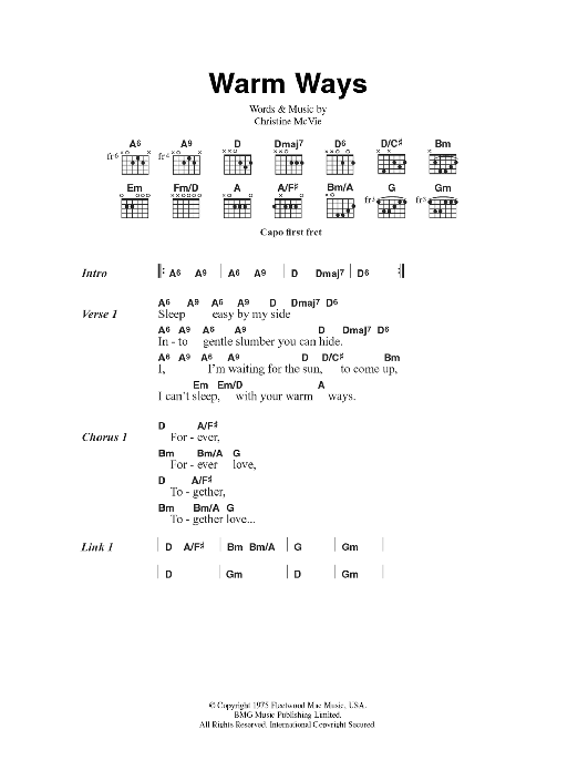 Download Fleetwood Mac Warm Ways Sheet Music and learn how to play Lyrics & Chords PDF digital score in minutes