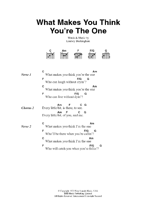 Download Fleetwood Mac What Makes You Think You're The One Sheet Music and learn how to play Lyrics & Chords PDF digital score in minutes