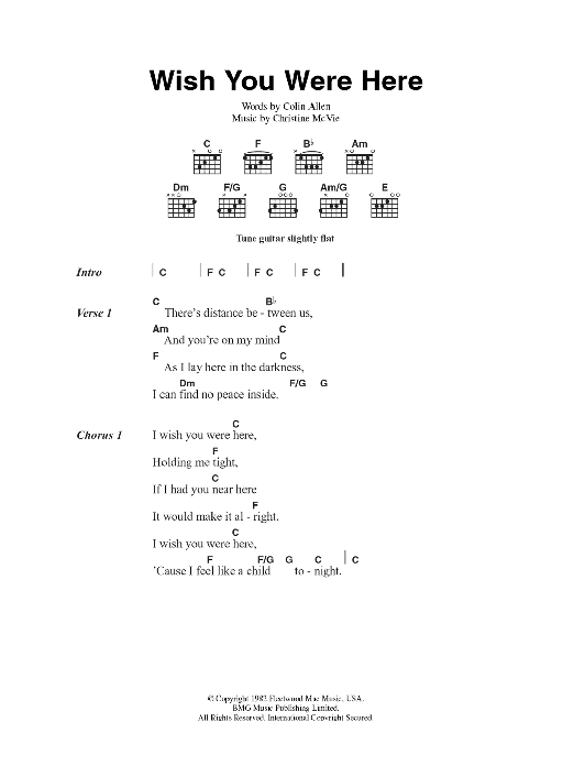 Download Fleetwood Mac Wish You Were Here Sheet Music and learn how to play Lyrics & Chords PDF digital score in minutes