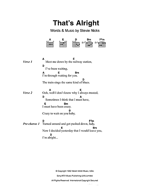 Download Fleetwood Mac That's Alright Sheet Music and learn how to play Lyrics & Chords PDF digital score in minutes