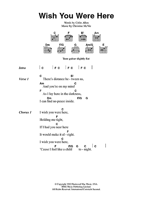 Download Fleetwood Mac Wish You Were Here Sheet Music and learn how to play Lyrics & Chords PDF digital score in minutes