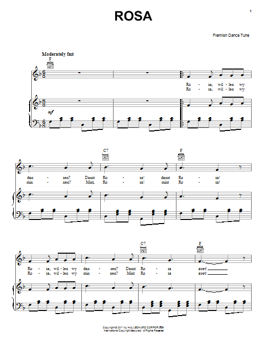 Download Flemish Dance Tune Rosa Sheet Music and learn how to play Piano, Vocal & Guitar (Right-Hand Melody) PDF digital score in minutes