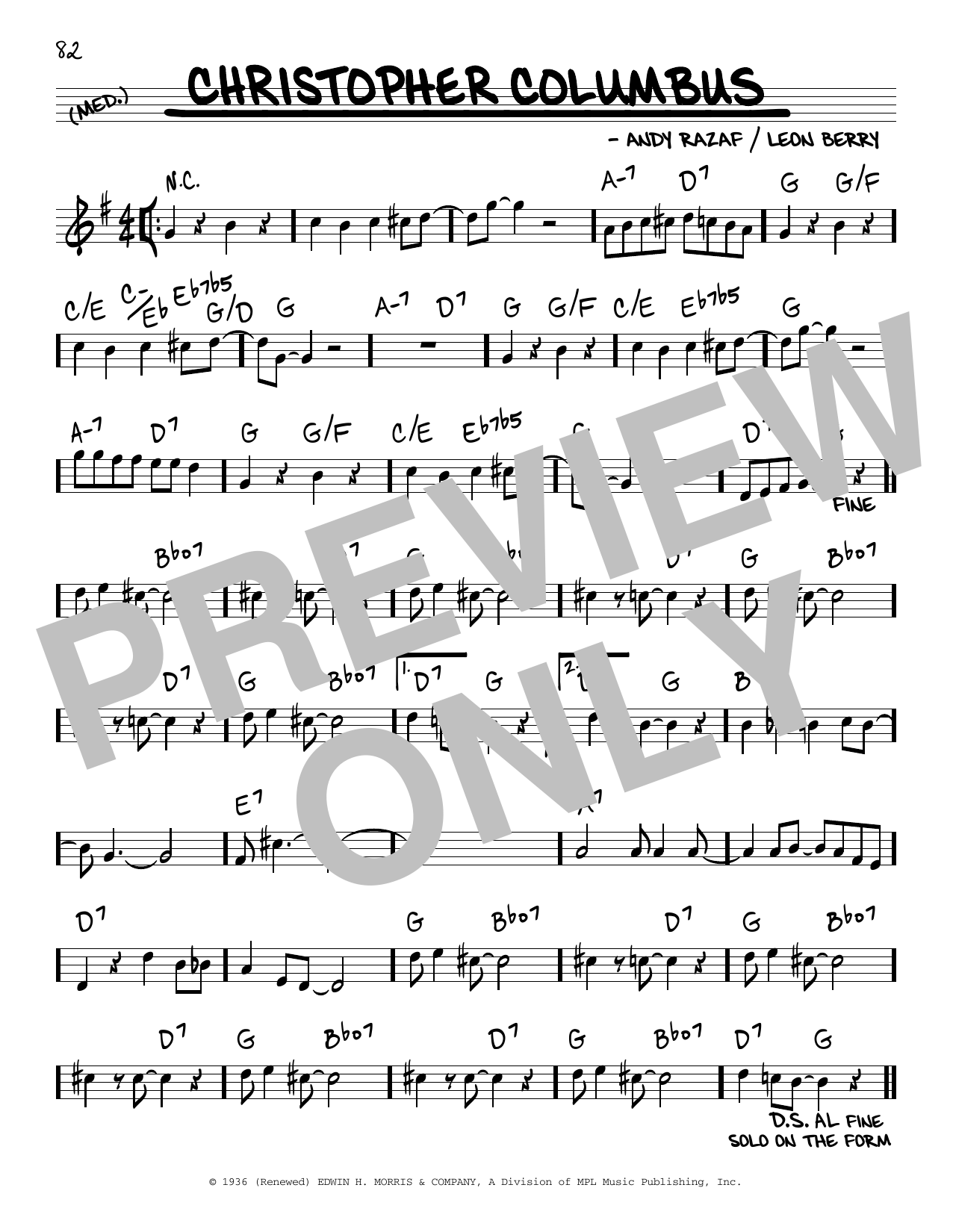 Download Fletcher Henderson & His Orchestra Christopher Columbus Sheet Music and learn how to play Real Book – Melody & Chords PDF digital score in minutes