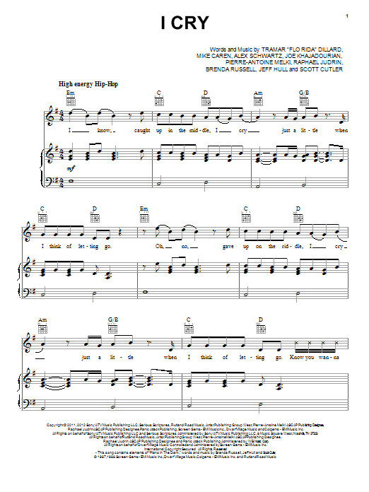 Download Flo Rida I Cry Sheet Music and learn how to play Piano, Vocal & Guitar (Right-Hand Melody) PDF digital score in minutes