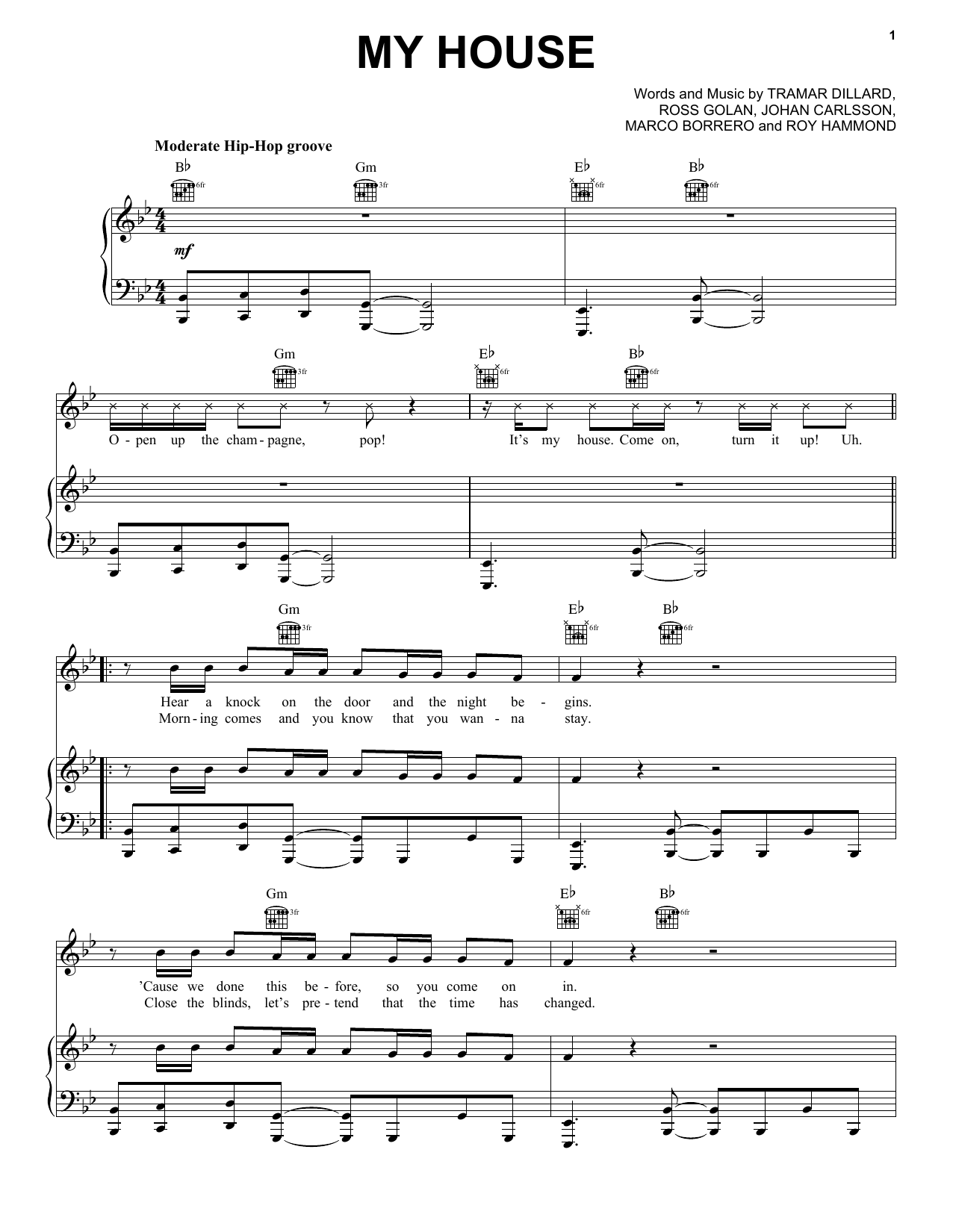 Download Flo Rida My House Sheet Music and learn how to play Piano, Vocal & Guitar (Right-Hand Melody) PDF digital score in minutes