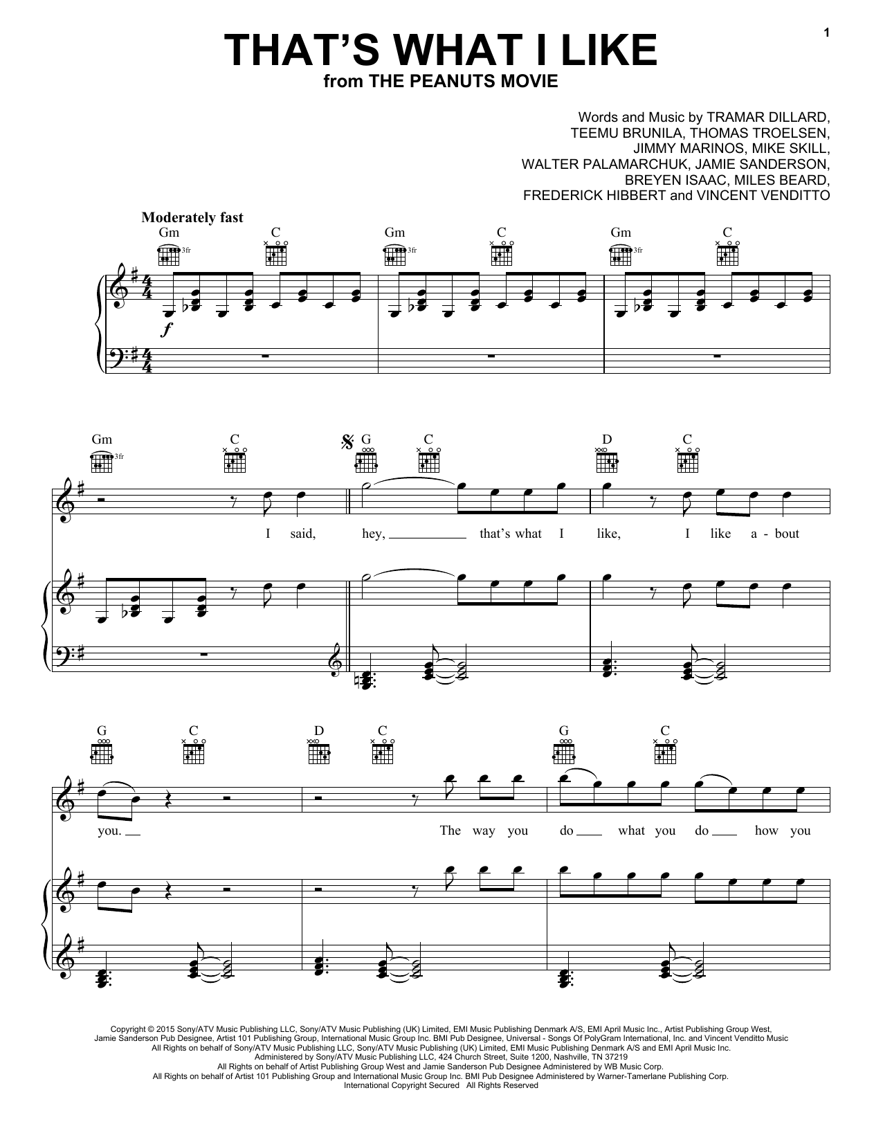 Download Flo Rida That's What I Like Sheet Music and learn how to play Piano, Vocal & Guitar (Right-Hand Melody) PDF digital score in minutes