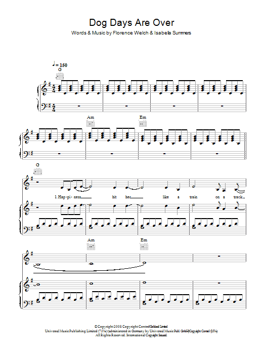Download Florence And The Machine Dog Days Are Over Sheet Music and learn how to play Piano, Vocal & Guitar (Right-Hand Melody) PDF digital score in minutes