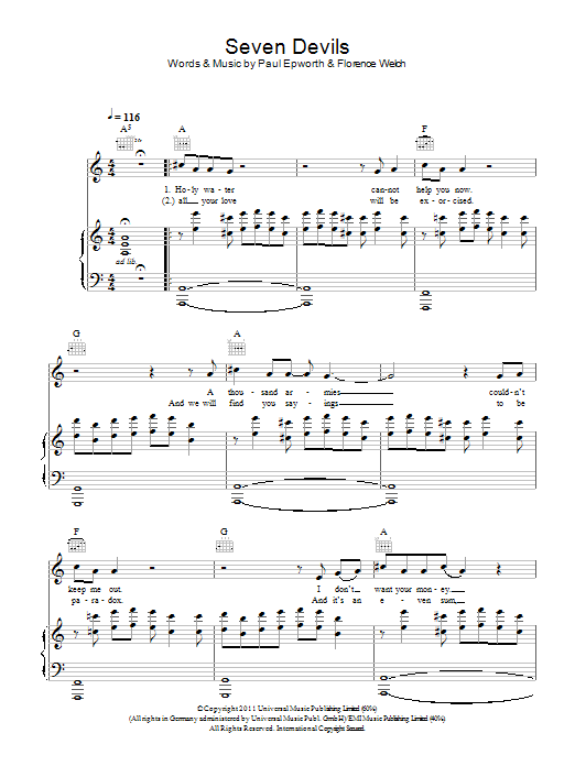 Download Florence And The Machine Seven Devils Sheet Music and learn how to play Piano, Vocal & Guitar PDF digital score in minutes