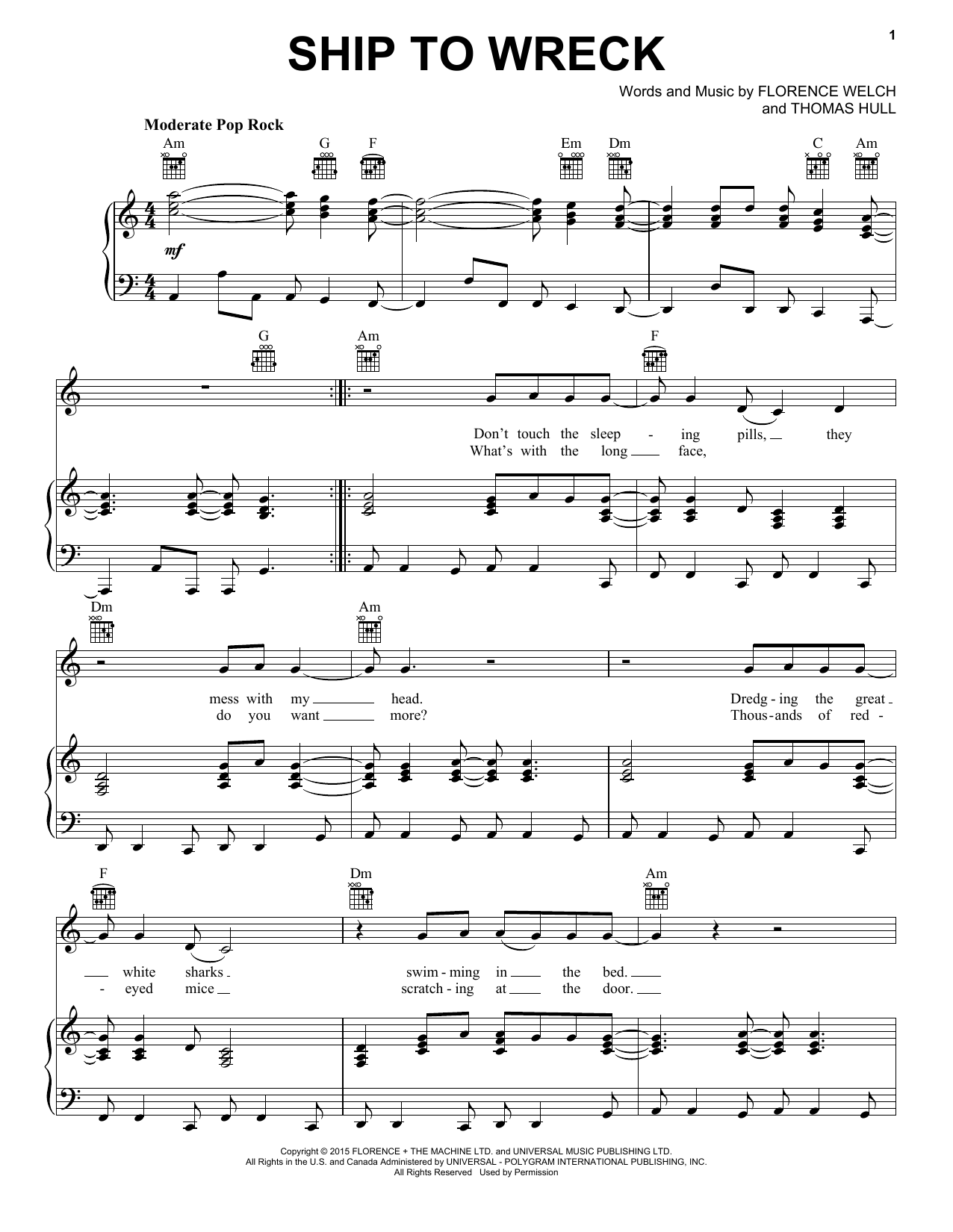 Download Florence And The Machine Ship To Wreck Sheet Music and learn how to play Piano, Vocal & Guitar (Right-Hand Melody) PDF digital score in minutes