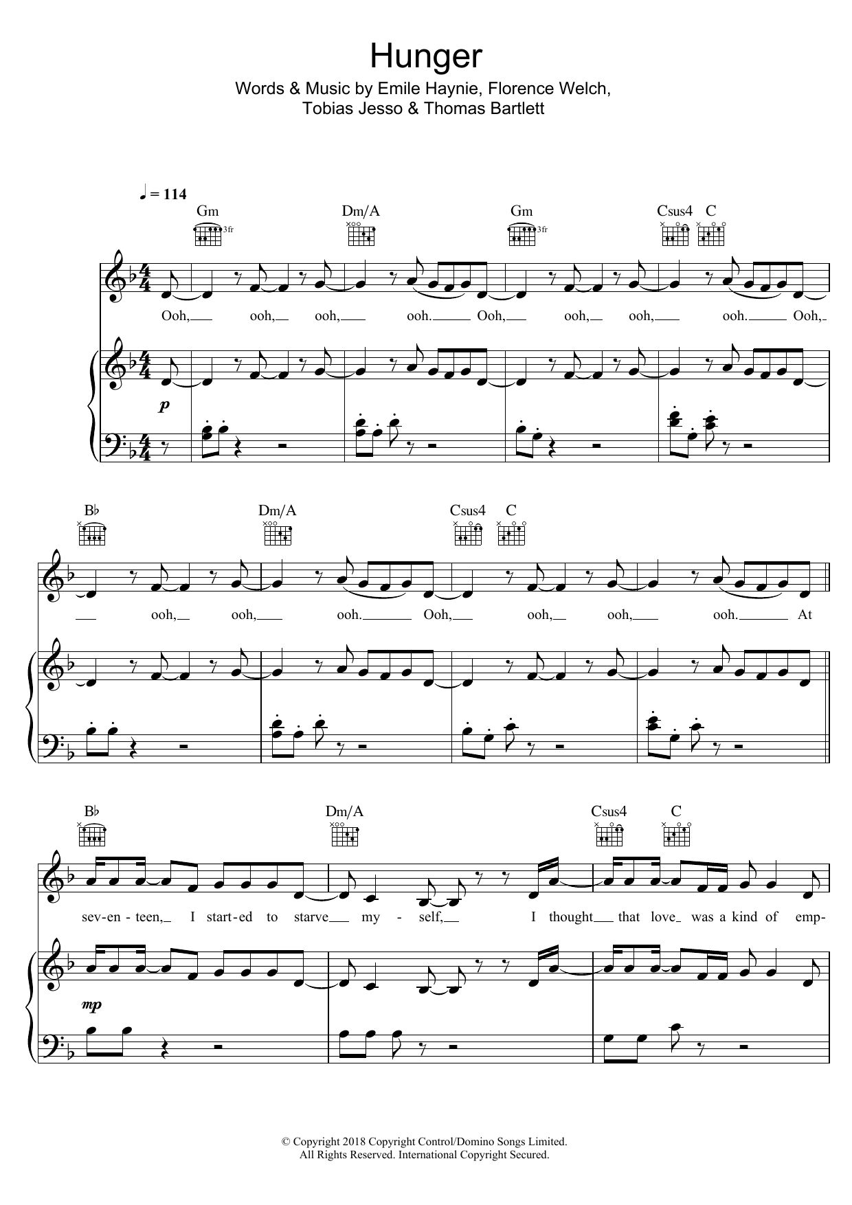 Download Florence And The Machine Hunger Sheet Music and learn how to play Piano, Vocal & Guitar PDF digital score in minutes