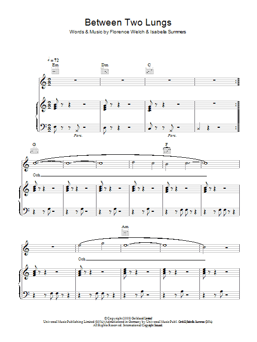 Download Florence And The Machine Between Two Lungs Sheet Music and learn how to play Piano, Vocal & Guitar PDF digital score in minutes