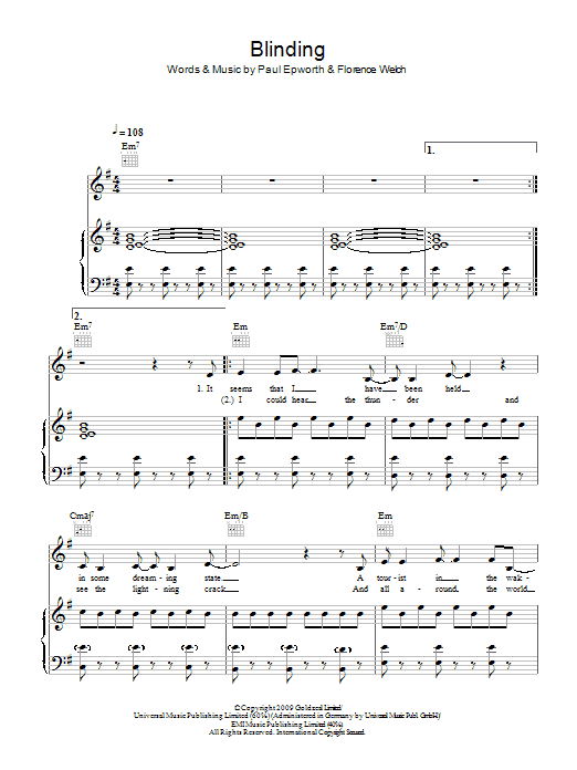Download Florence And The Machine Blinding Sheet Music and learn how to play Piano, Vocal & Guitar PDF digital score in minutes