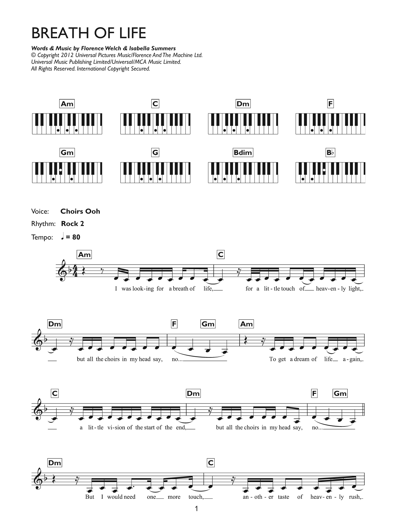 Download Florence And The Machine Breathe Of Life Sheet Music and learn how to play Keyboard PDF digital score in minutes