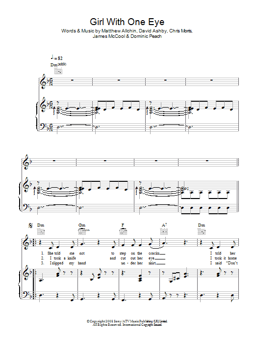 Download Florence And The Machine Girl With One Eye Sheet Music and learn how to play Piano, Vocal & Guitar PDF digital score in minutes