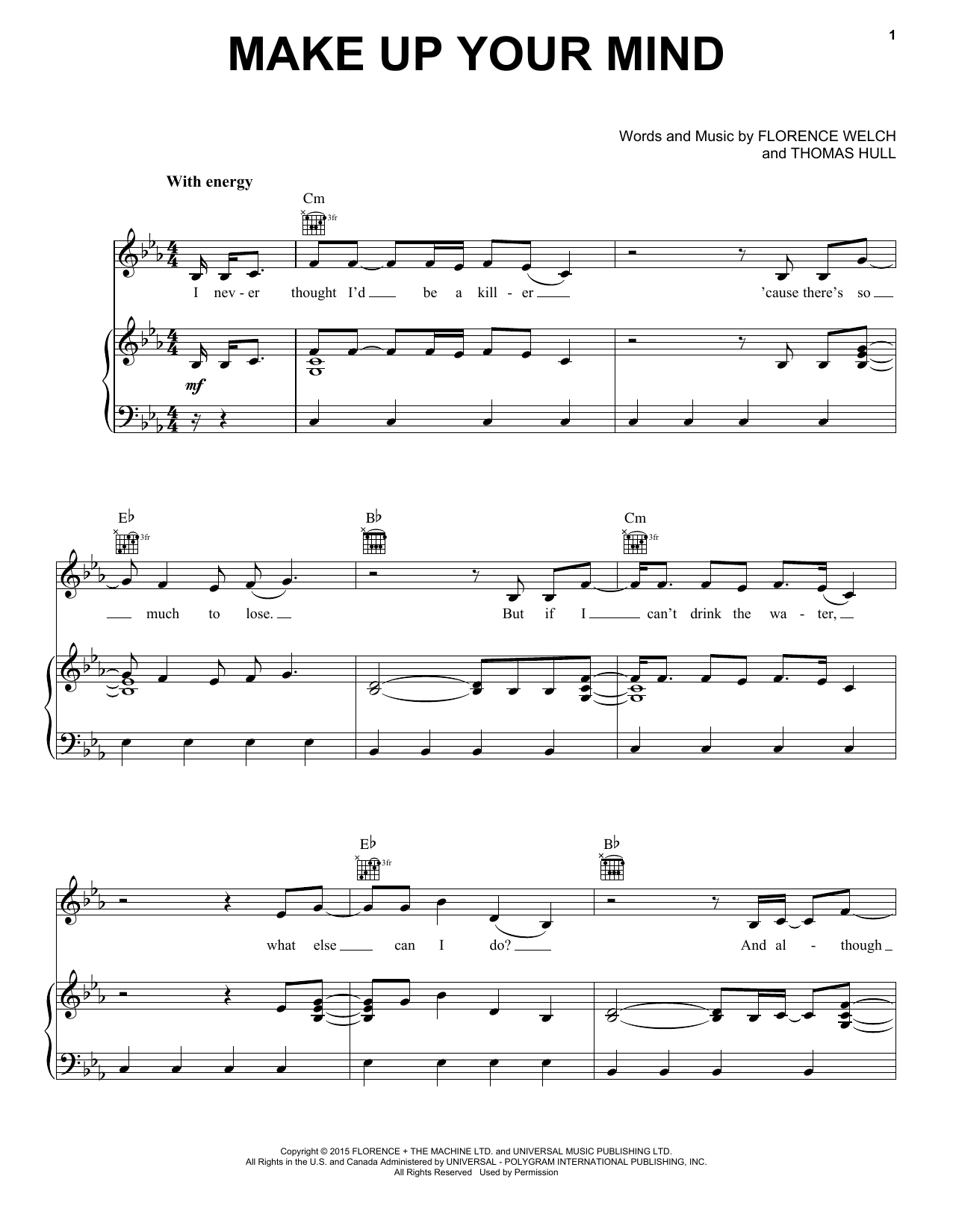 Download Florence And The Machine Make Up Your Mind Sheet Music and learn how to play Piano, Vocal & Guitar (Right-Hand Melody) PDF digital score in minutes