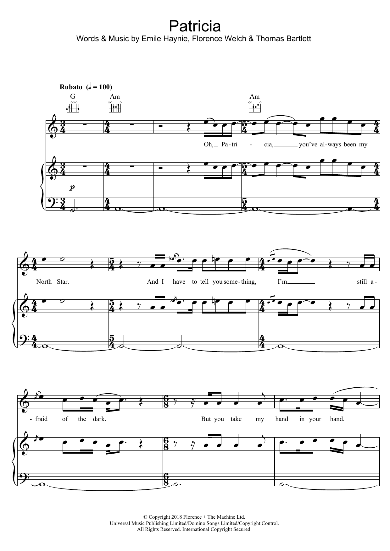 Download Florence And The Machine Patricia Sheet Music and learn how to play Piano, Vocal & Guitar PDF digital score in minutes
