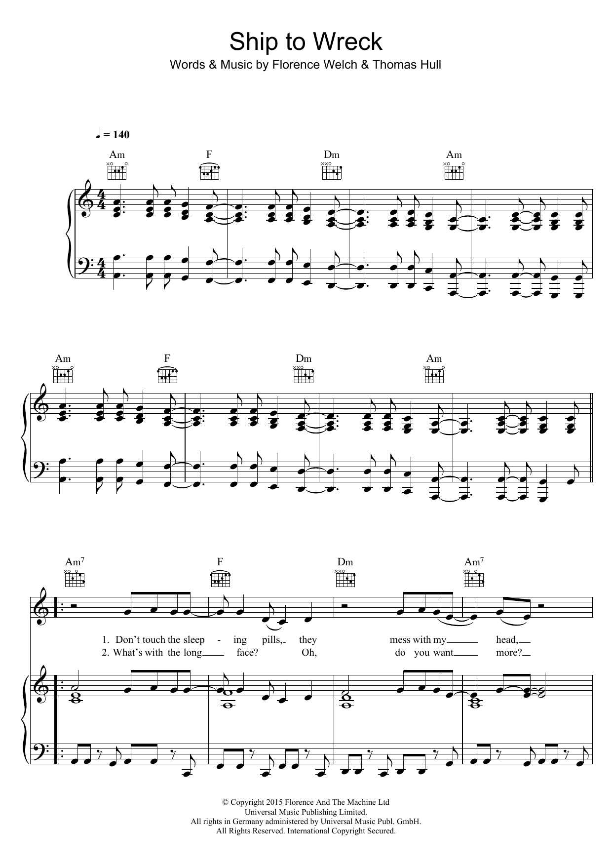 Download Florence And The Machine Ship To Wreck Sheet Music and learn how to play Lyrics & Chords PDF digital score in minutes