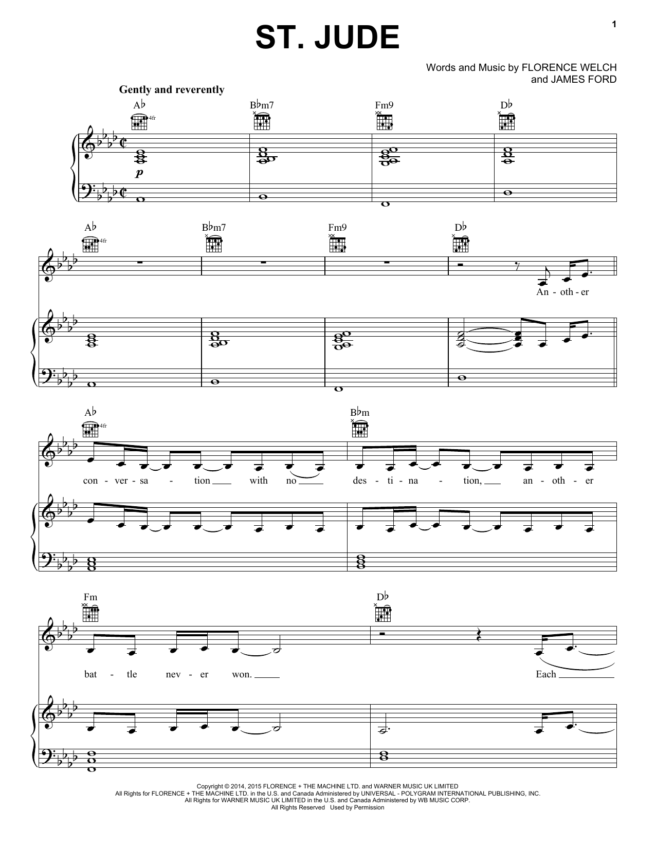 Download Florence And The Machine St. Jude Sheet Music and learn how to play Piano, Vocal & Guitar (Right-Hand Melody) PDF digital score in minutes