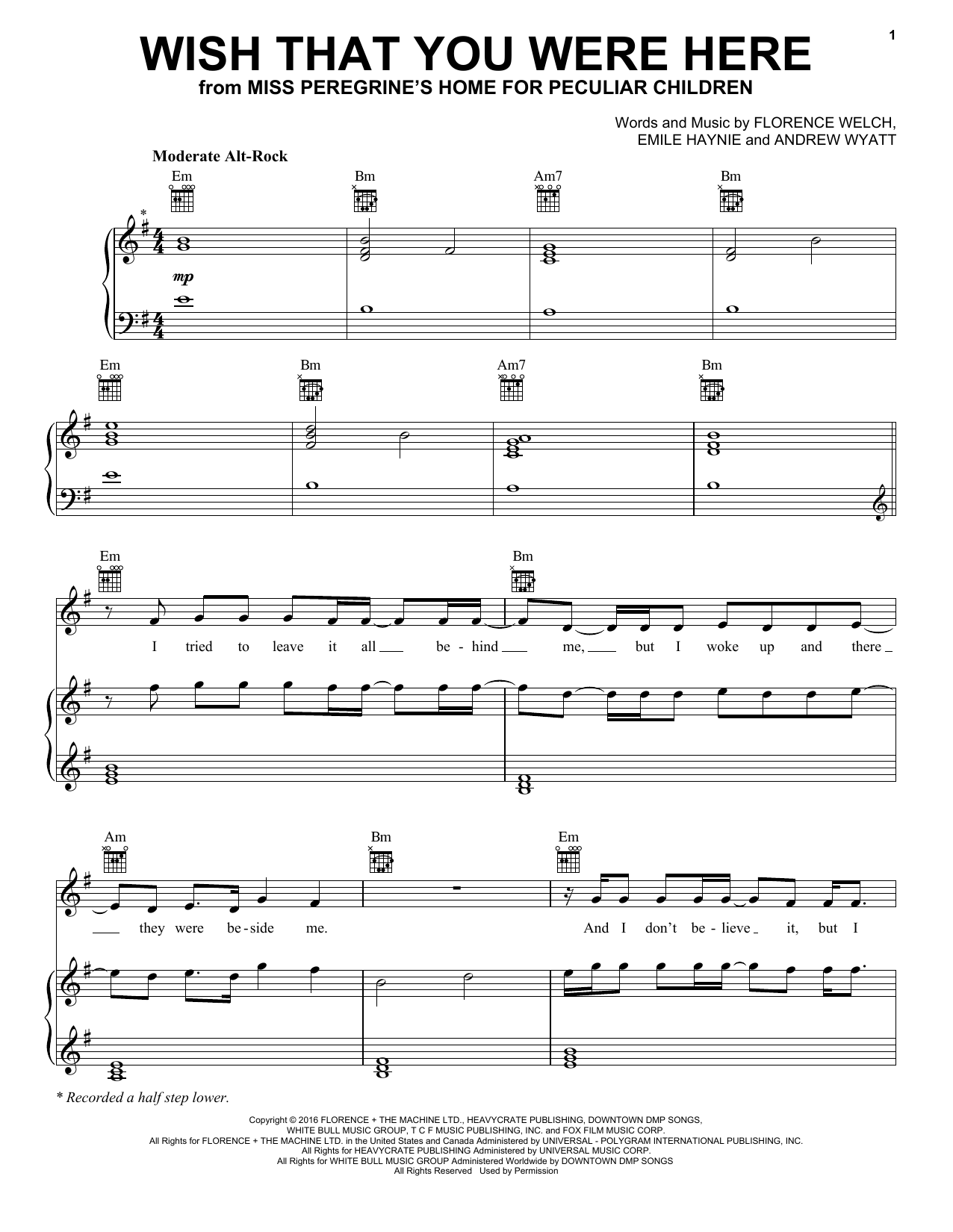 Download Florence And The Machine Wish That You Were Here Sheet Music and learn how to play Piano, Vocal & Guitar (Right-Hand Melody) PDF digital score in minutes