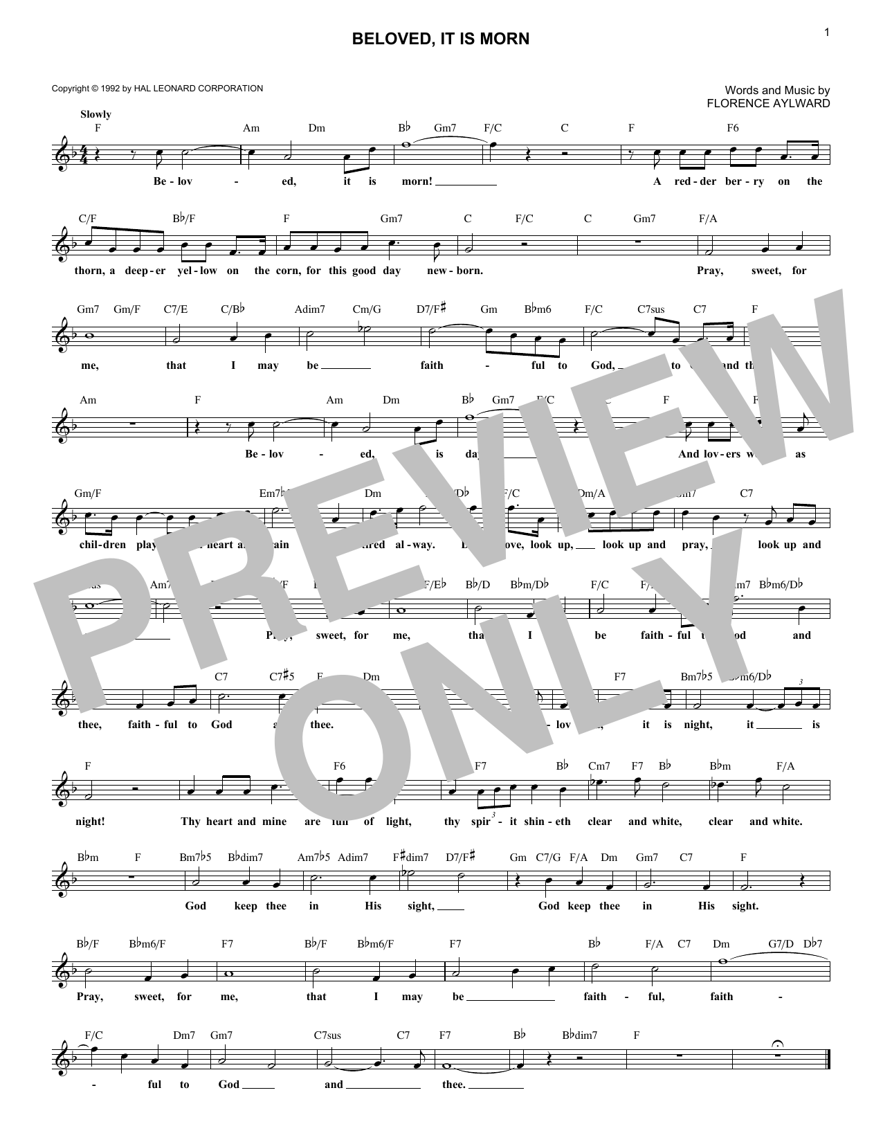 Download Florence Aylward Beloved, It Is Morn Sheet Music and learn how to play Lead Sheet / Fake Book PDF digital score in minutes