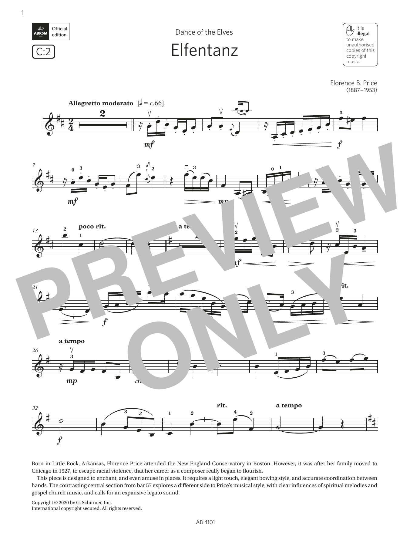 Download Florence B. Price Elfentanz (Grade 7, C2, from the ABRSM Violin Syllabus from 2024) Sheet Music and learn how to play Violin Solo PDF digital score in minutes