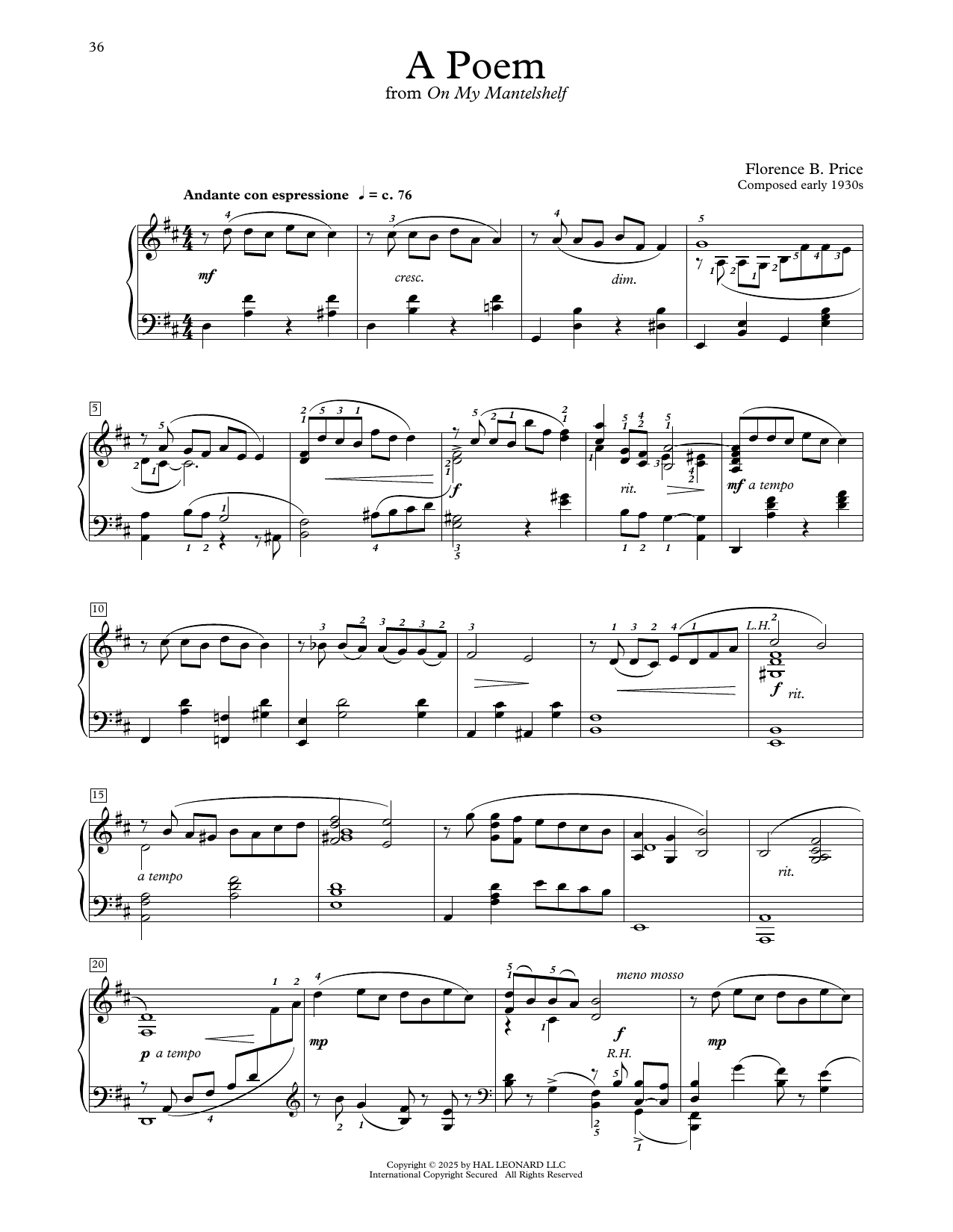 Download Florence Price A Poem Sheet Music and learn how to play Educational Piano PDF digital score in minutes