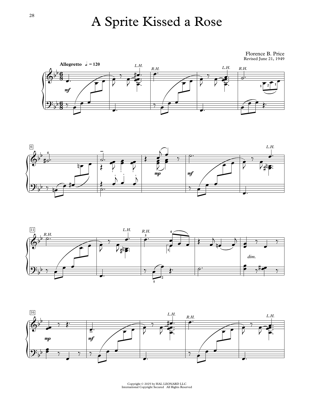 Download Florence Price A Sprite Kissed A Rose Sheet Music and learn how to play Educational Piano PDF digital score in minutes