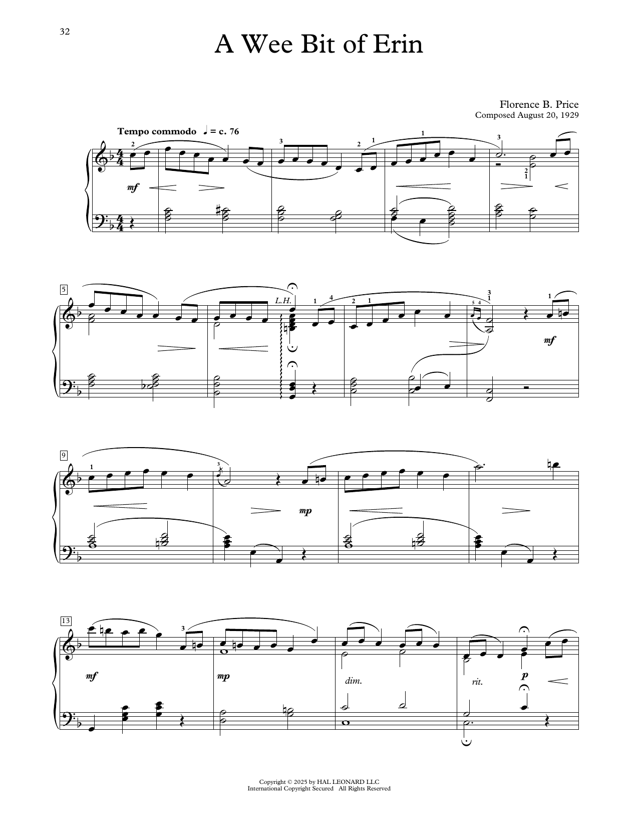 Download Florence Price A Wee Bit Of Erin Sheet Music and learn how to play Educational Piano PDF digital score in minutes