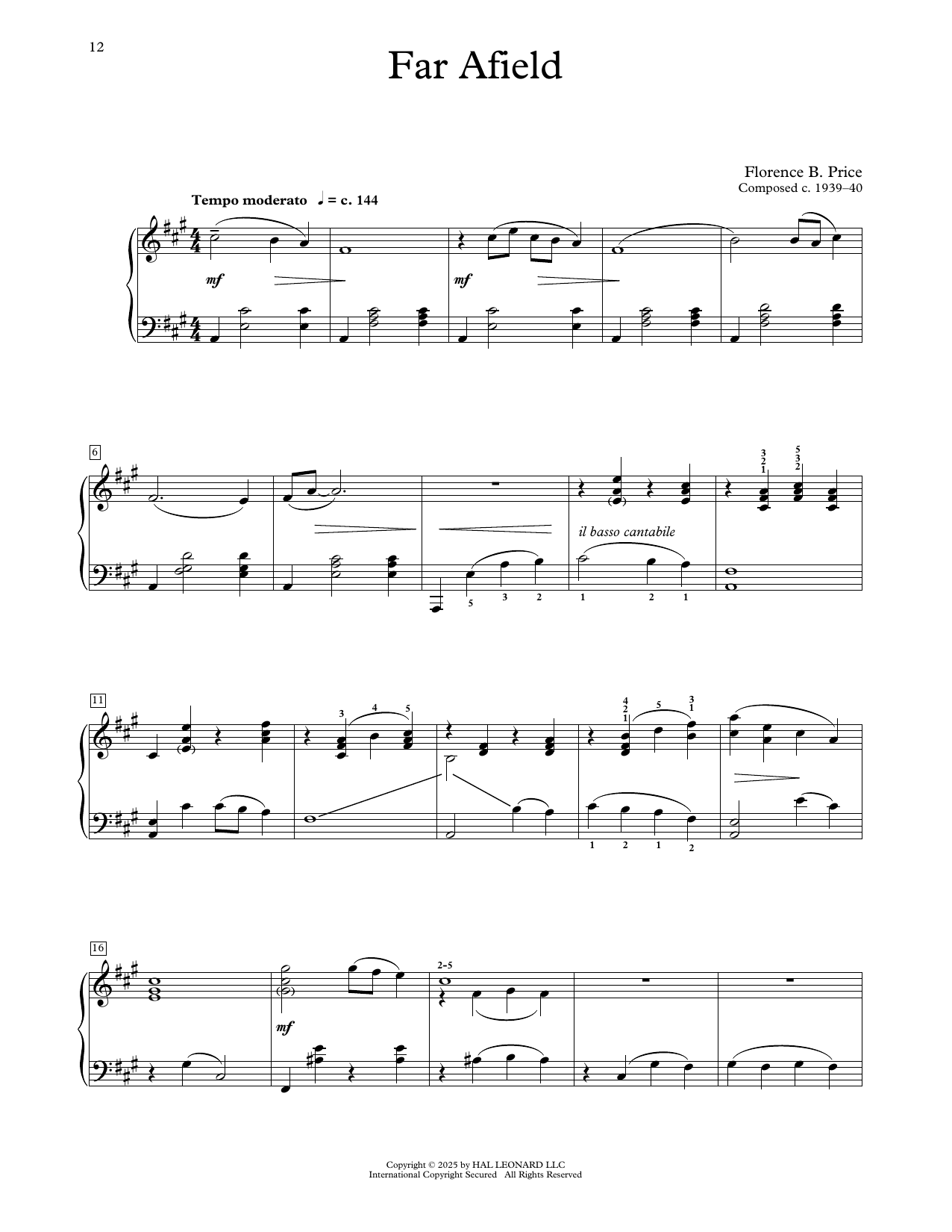 Download Florence Price Far Afield Sheet Music and learn how to play Educational Piano PDF digital score in minutes