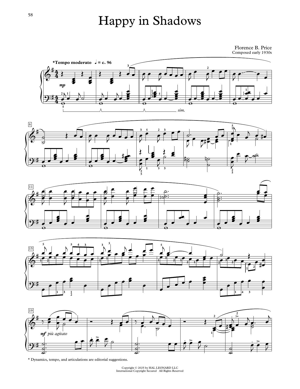 Download Florence Price Happy In Shadows Sheet Music and learn how to play Educational Piano PDF digital score in minutes