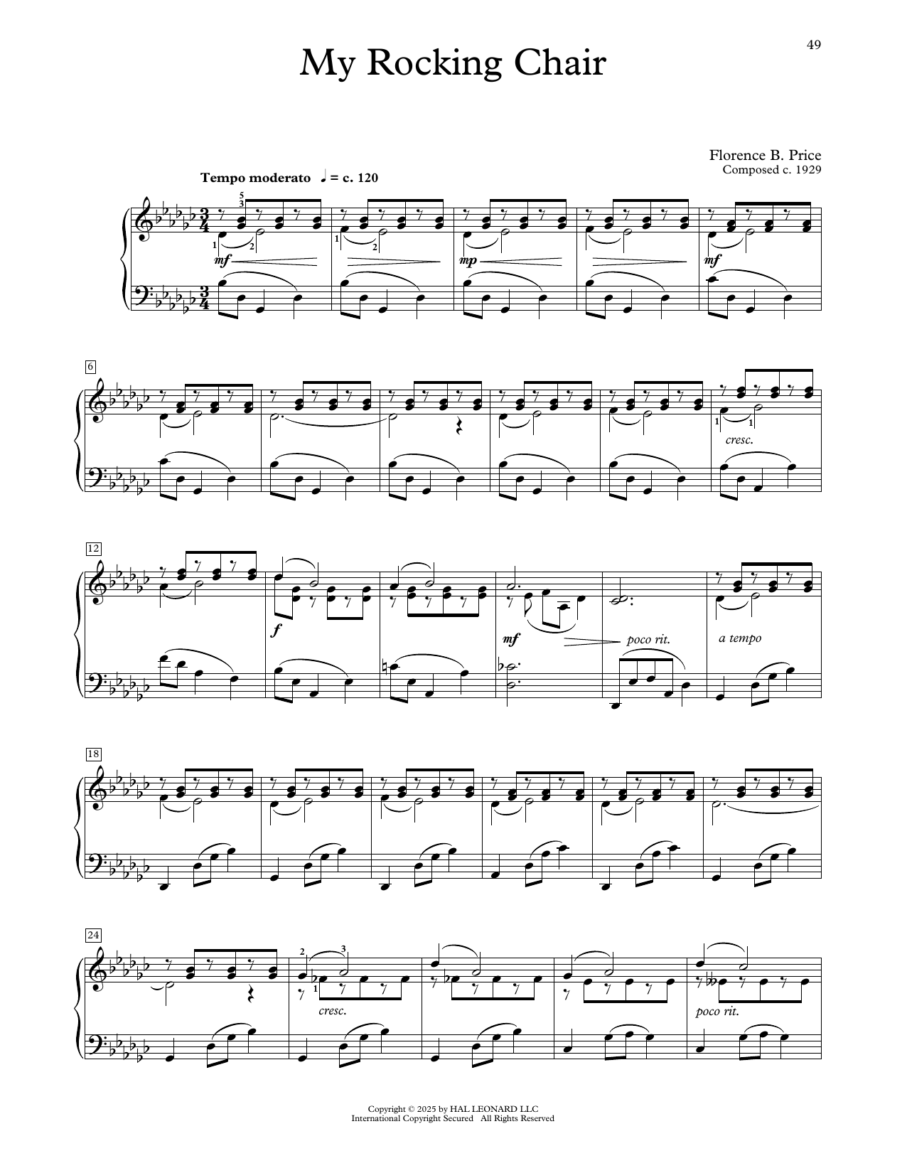 Download Florence Price My Rocking Chair Sheet Music and learn how to play Educational Piano PDF digital score in minutes