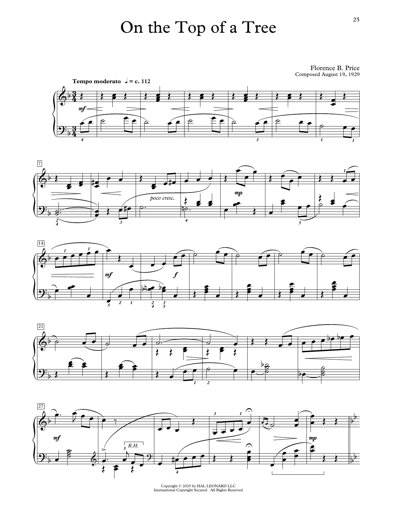 Download Florence Price On The Top Of A Tree Sheet Music and learn how to play Educational Piano PDF digital score in minutes