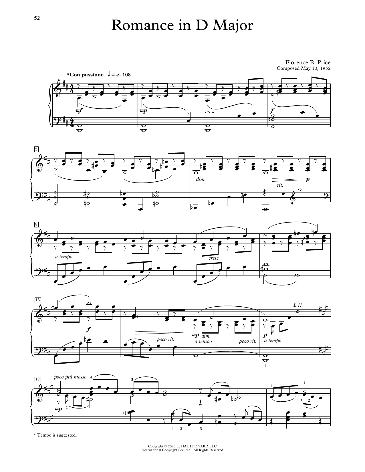 Download Florence Price Romance In D Major Sheet Music and learn how to play Educational Piano PDF digital score in minutes