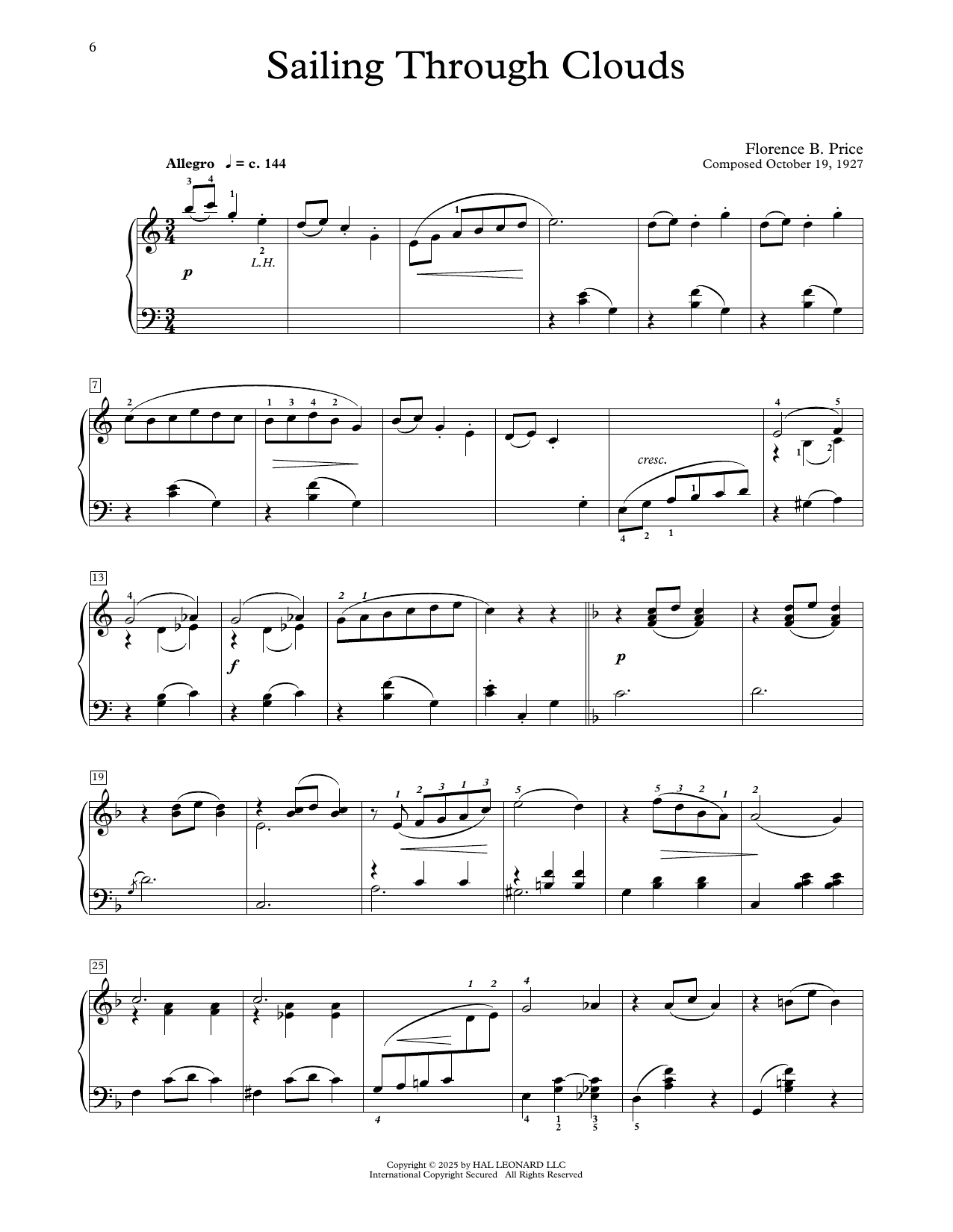 Download Florence Price Sailing Through Clouds Sheet Music and learn how to play Educational Piano PDF digital score in minutes