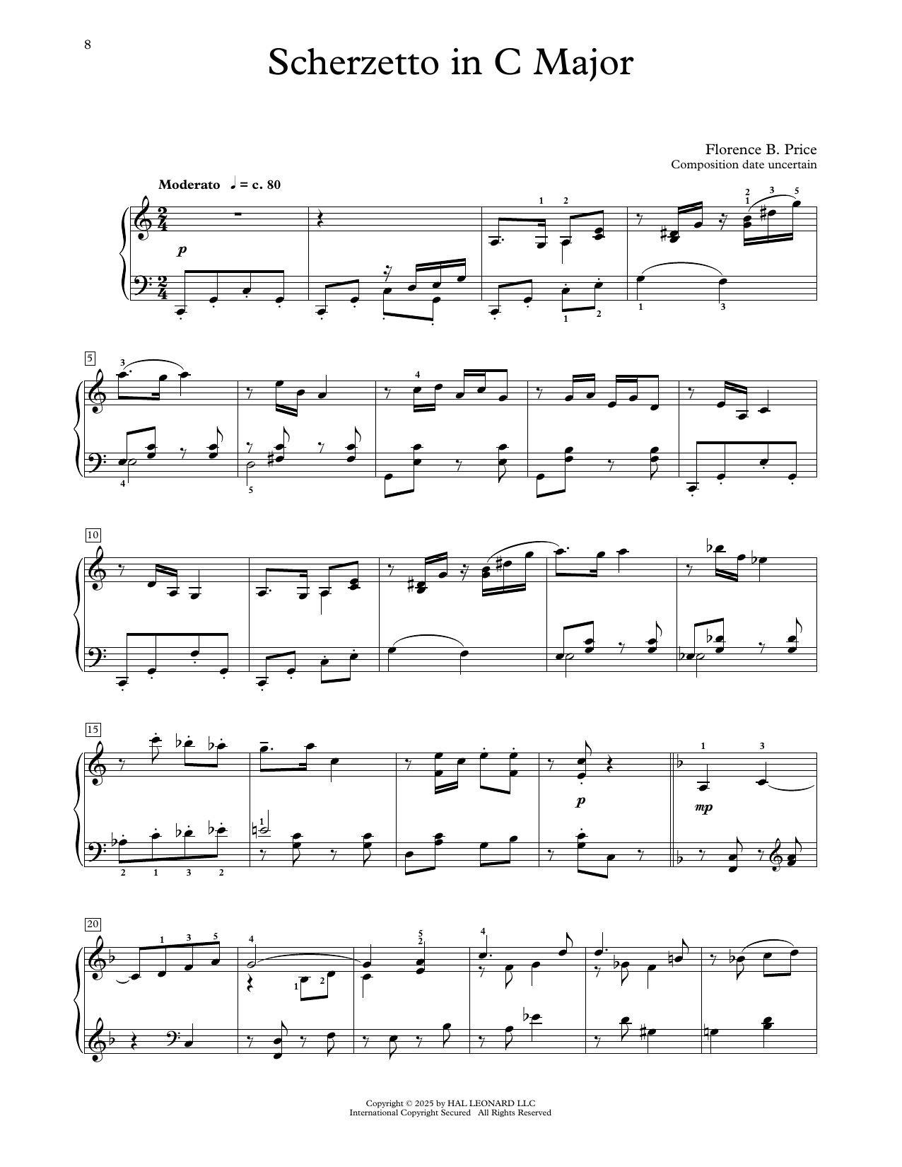 Download Florence Price Scherzetto In C Major Sheet Music and learn how to play Educational Piano PDF digital score in minutes