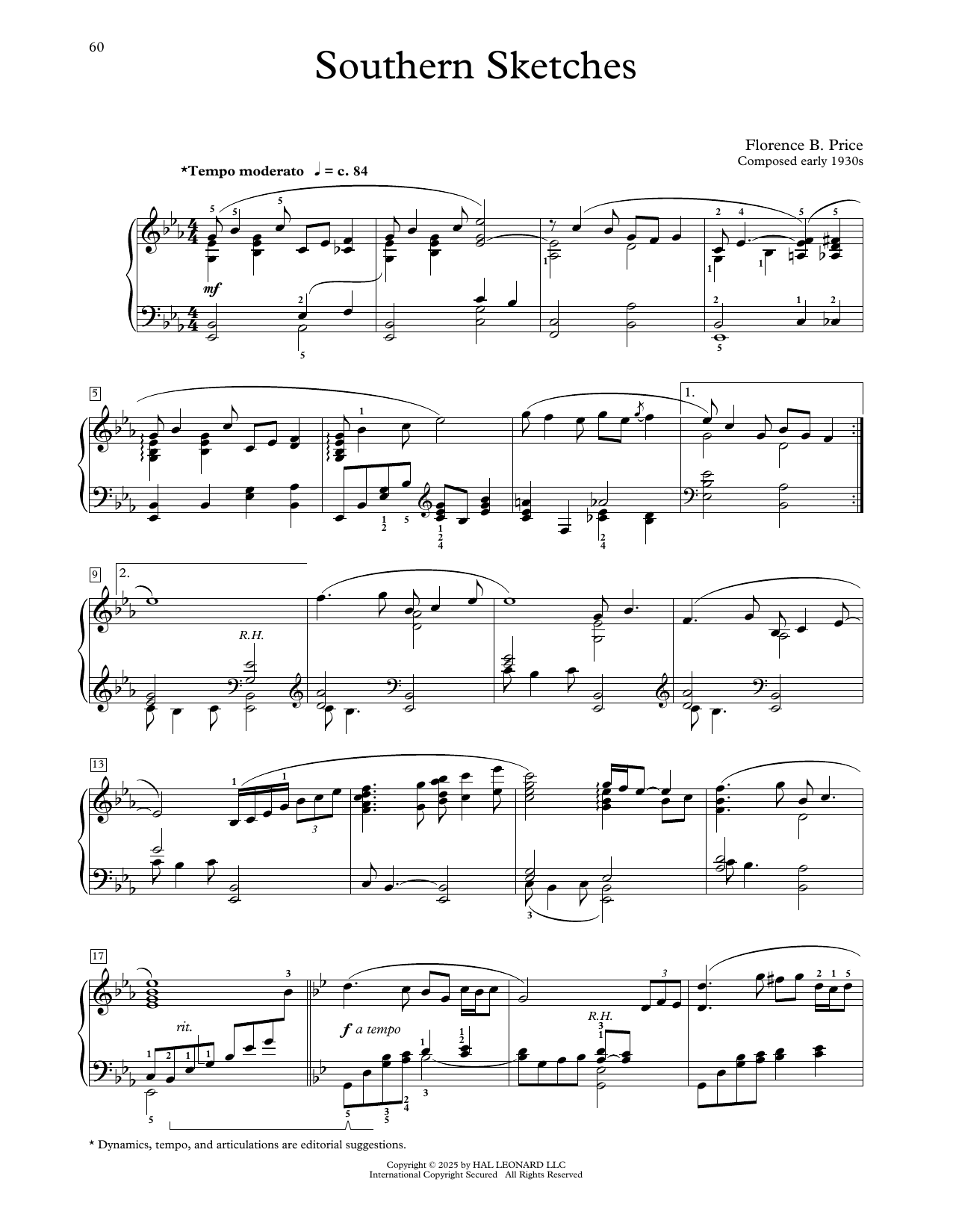 Download Florence Price Southern Sketches Sheet Music and learn how to play Educational Piano PDF digital score in minutes