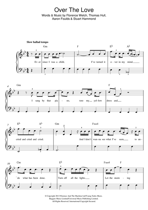 Download Florence And The Machine Over The Love Sheet Music and learn how to play Beginner Piano PDF digital score in minutes