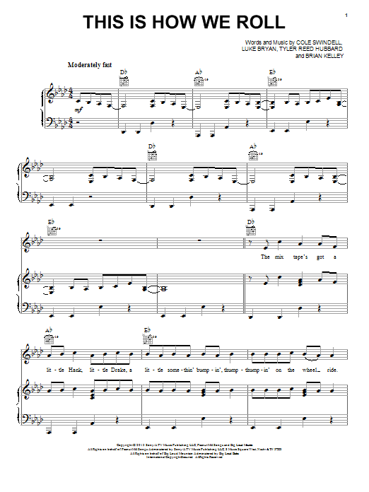 Download Florida Georgia Line This Is How We Roll (feat. Luke Bryan) Sheet Music and learn how to play Piano, Vocal & Guitar (Right-Hand Melody) PDF digital score in minutes