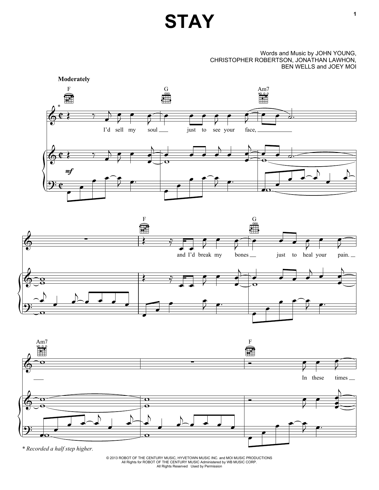 Download Florida Georgia Line Stay Sheet Music and learn how to play Piano, Vocal & Guitar (Right-Hand Melody) PDF digital score in minutes