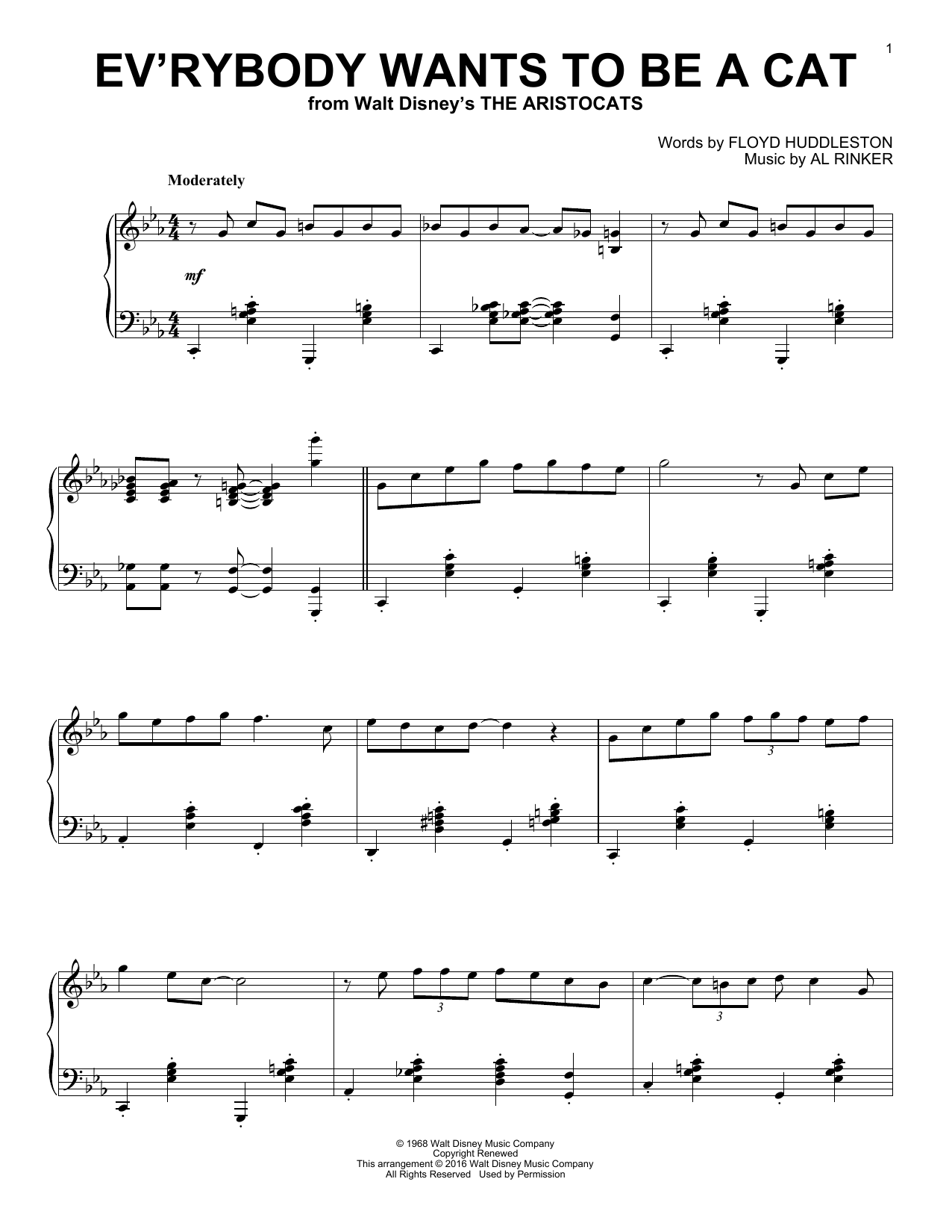 Download Al Rinker Ev'rybody Wants To Be A Cat (from Walt Disney's The Aristocats) Sheet Music and learn how to play Piano PDF digital score in minutes