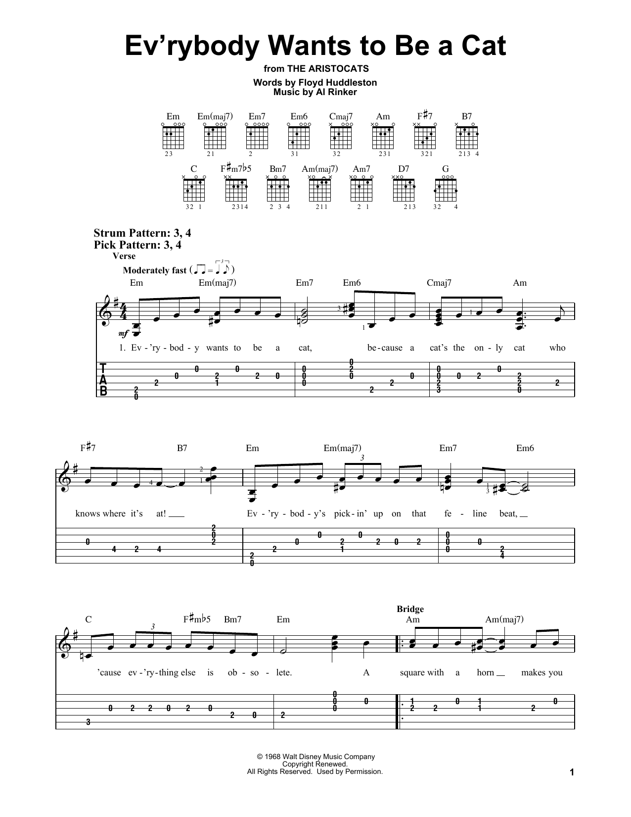 Download Floyd Huddleston Ev'rybody Wants To Be A Cat Sheet Music and learn how to play Easy Guitar Tab PDF digital score in minutes