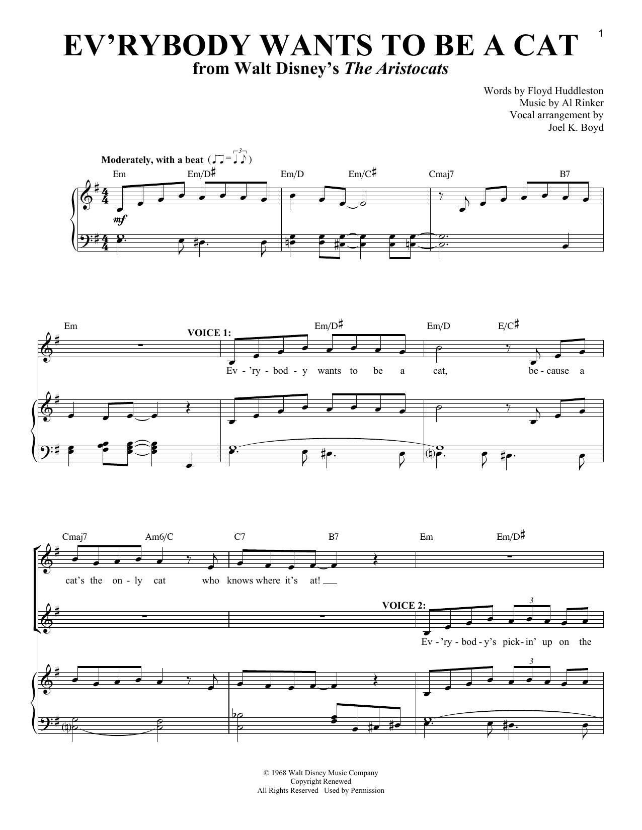 Download Floyd Huddleston Ev'rybody Wants To Be A Cat Sheet Music and learn how to play Vocal Duet PDF digital score in minutes