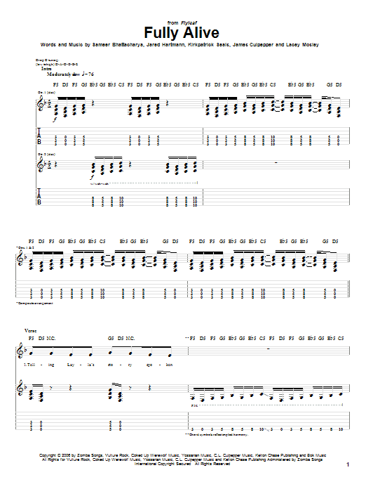 Download Flyleaf Fully Alive Sheet Music and learn how to play Guitar Tab PDF digital score in minutes